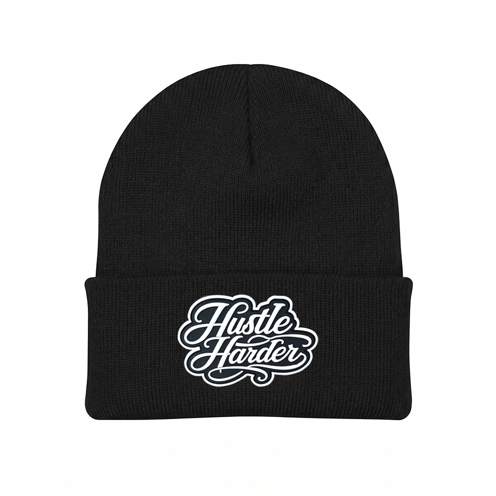 Black Hustle Harder Beanie